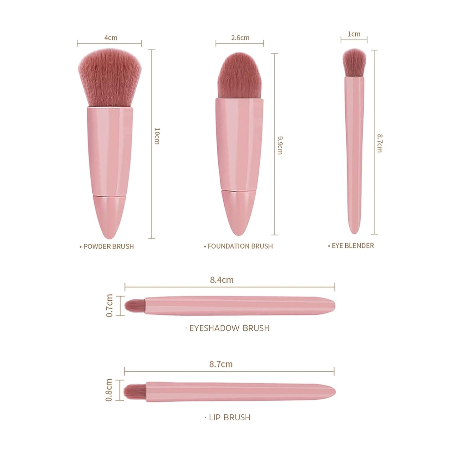 Travel Makeup Brush Set, Easy-Taken 5Pcs Professional Mini Cosmetic Brushes Kit Complete Function Small Size with Case for Women (5Pcs with Mirror,Pink)