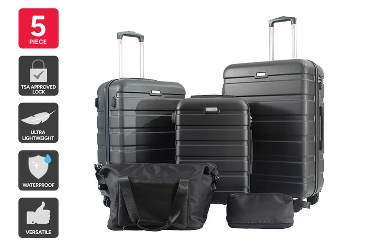 Travel Lust 5 Piece Luggage Set (Black)