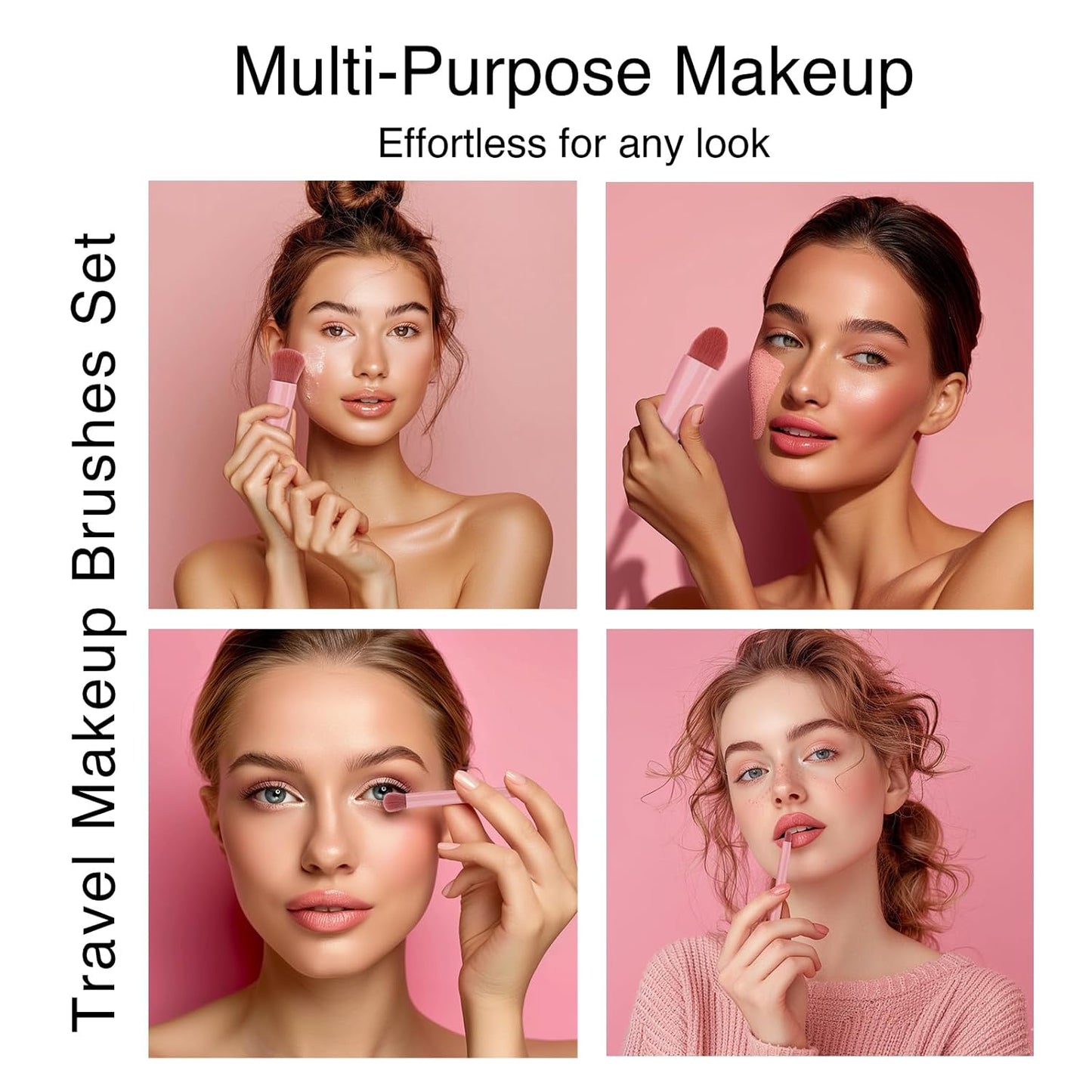 Travel Makeup Brush Set, Easy-Taken 5Pcs Professional Mini Cosmetic Brushes Kit Complete Function Small Size with Case for Women (5Pcs with Mirror,Pink)