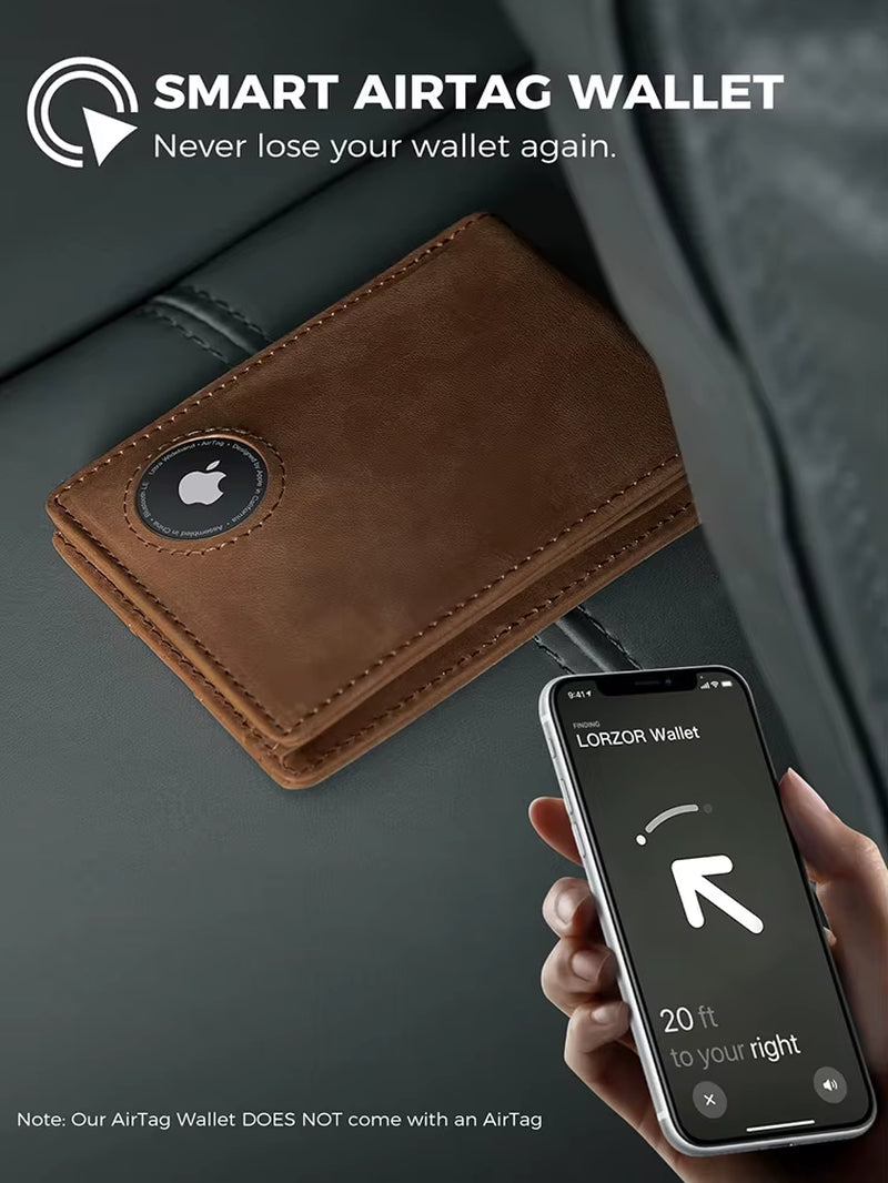 Men’s RFID AirTag Wallet – Slim Retro Card Holder & Apple AirTag