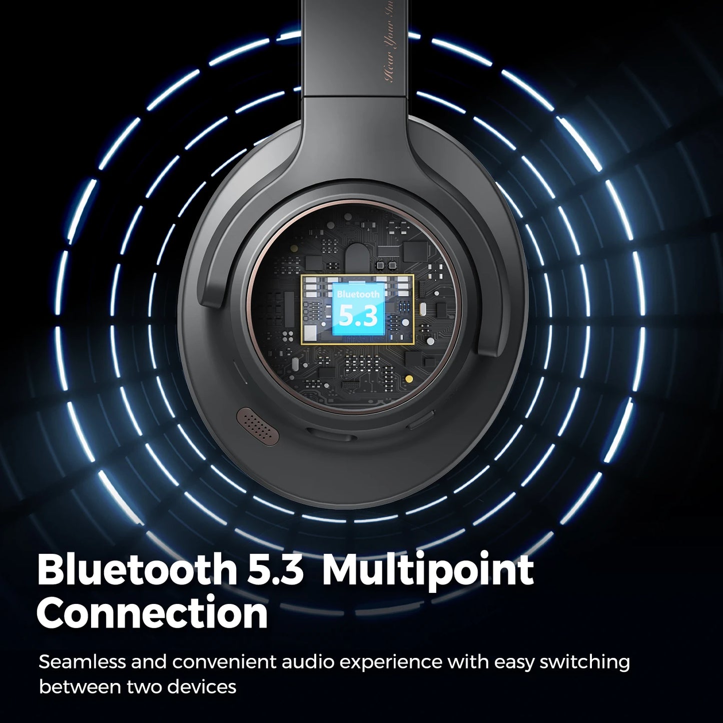 Space Wireless Headphones – Bluetooth 5.3, Hybrid ANC, 123H Playtime