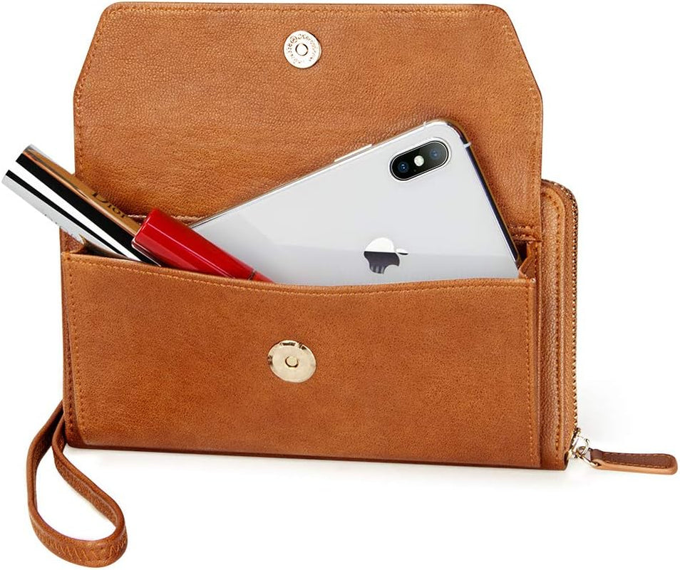 Womens RFID Wallet Purse Wristlet Crossbody Clutch with Zip around 2 Strap