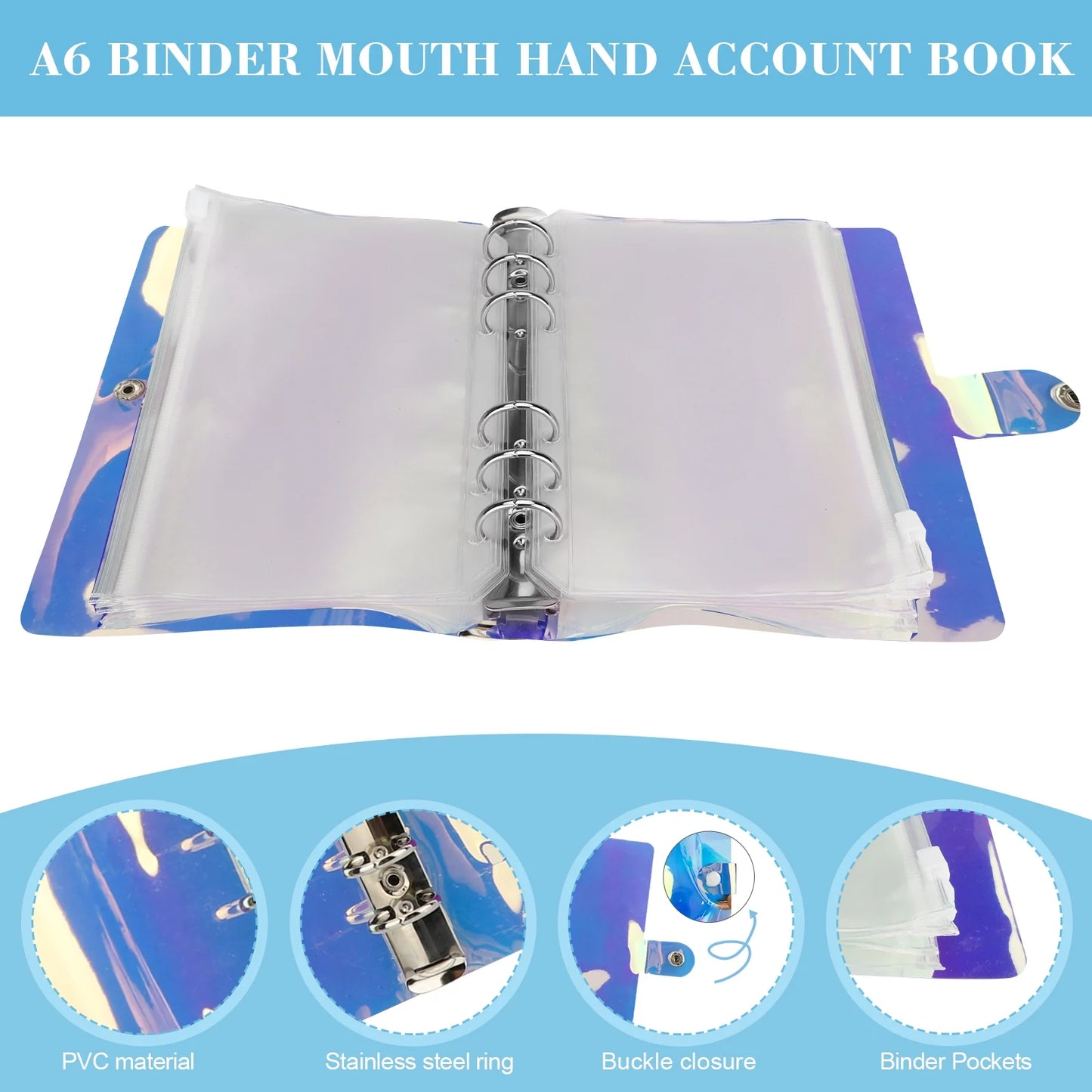 A6 Notebook Binder, Budget Binder with Cash Envelopes for Budgeting, Refillable 6 Ring Money Saving Binder - Laser