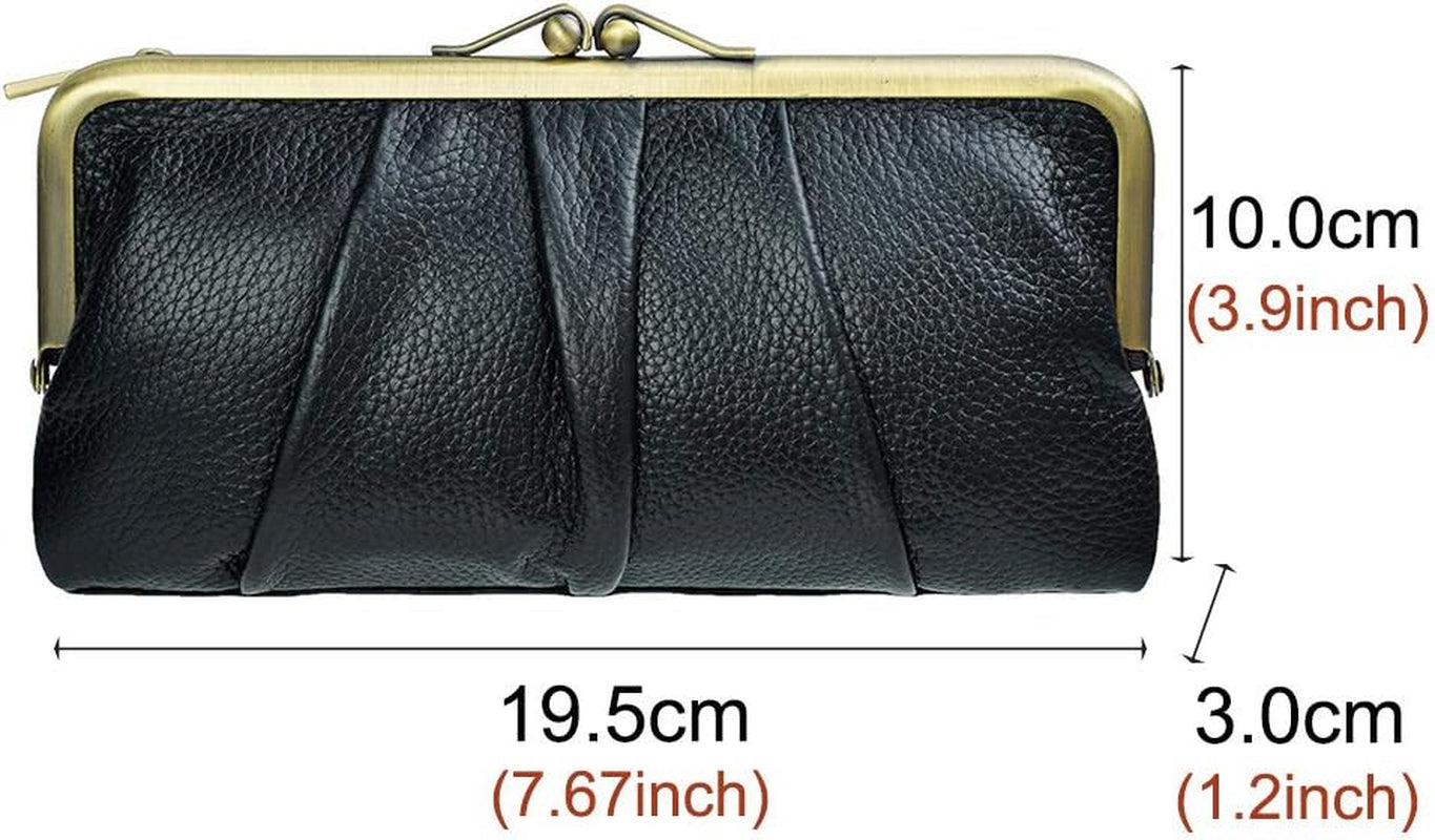Soft Leather Wallets for Women Compact Bifold RFID Clutch Wallet Ladies Coin Purse with Zipper and Kiss Lock