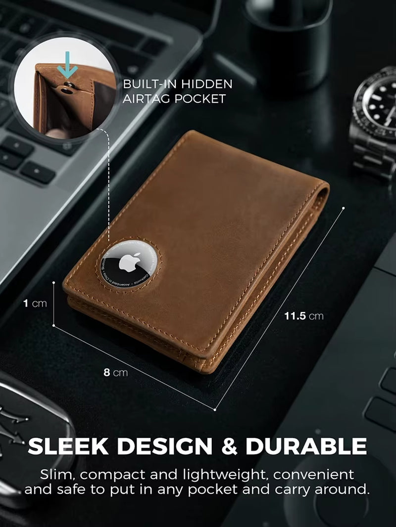 Men’s RFID AirTag Wallet – Slim Retro Card Holder & Apple AirTag