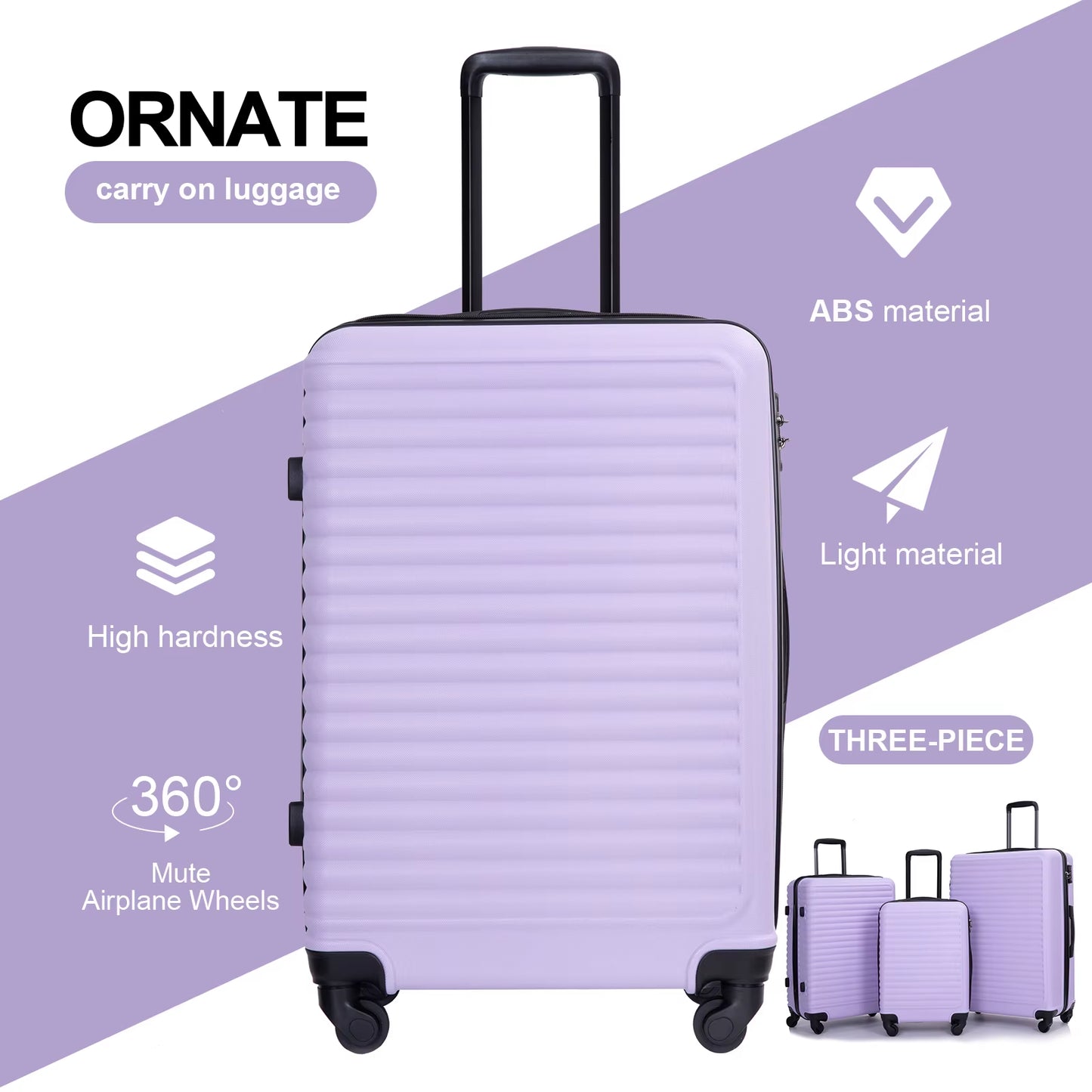3-Piece Hardside Luggage Set – Lightweight Spinner Suitcases with TSA Lock 20”/24”/28” (Multiple Colors Available)