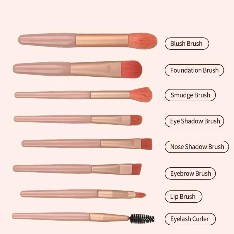 10 Sets Travel Makeup Brush Set Brushes Bag Face Make up Brushes Angled Blush Brush for Wedding Bridal Shower Favors Bachelorette Party Gift (Apricot Pink)