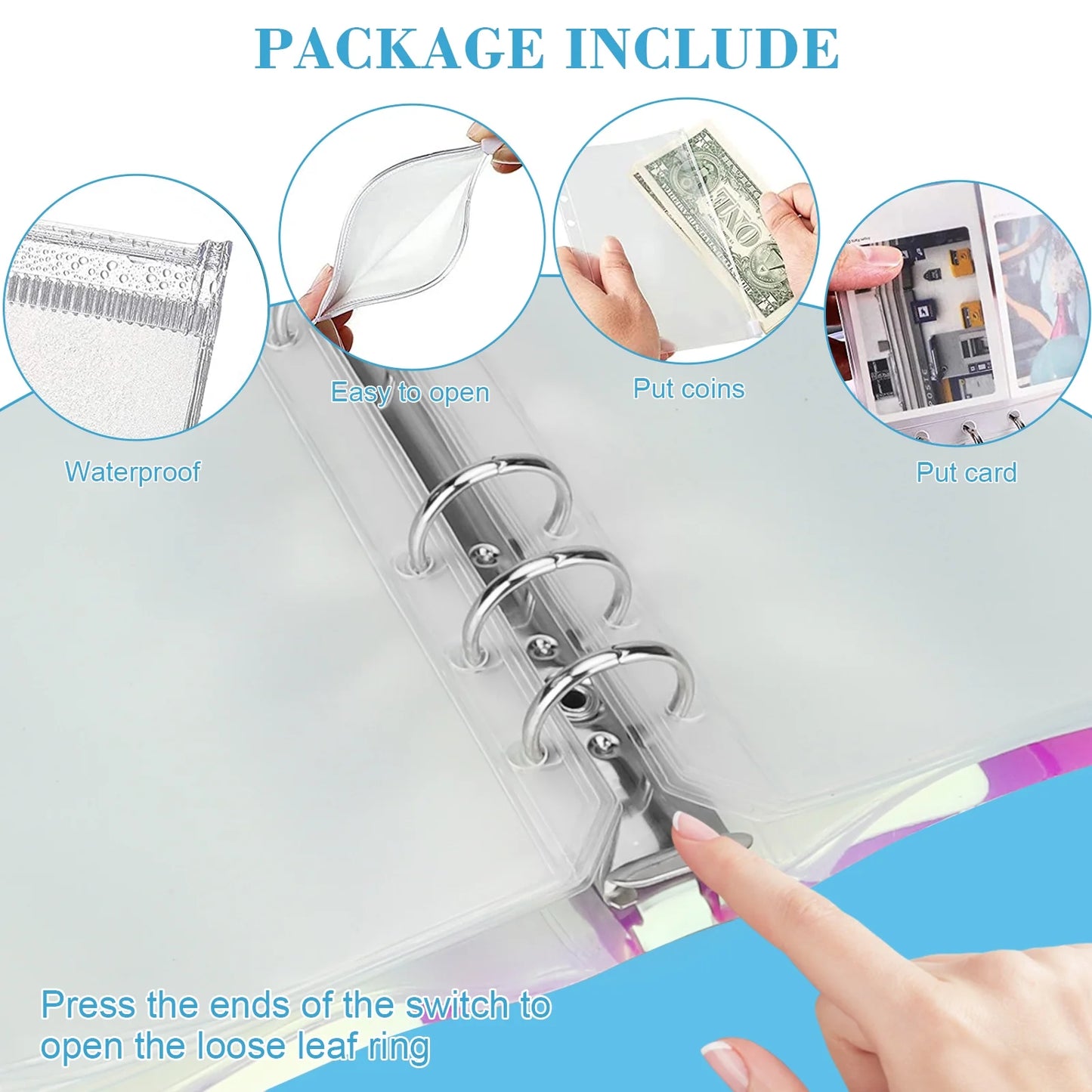 A6 Notebook Binder, Budget Binder with Cash Envelopes for Budgeting, Refillable 6 Ring Money Saving Binder - Laser