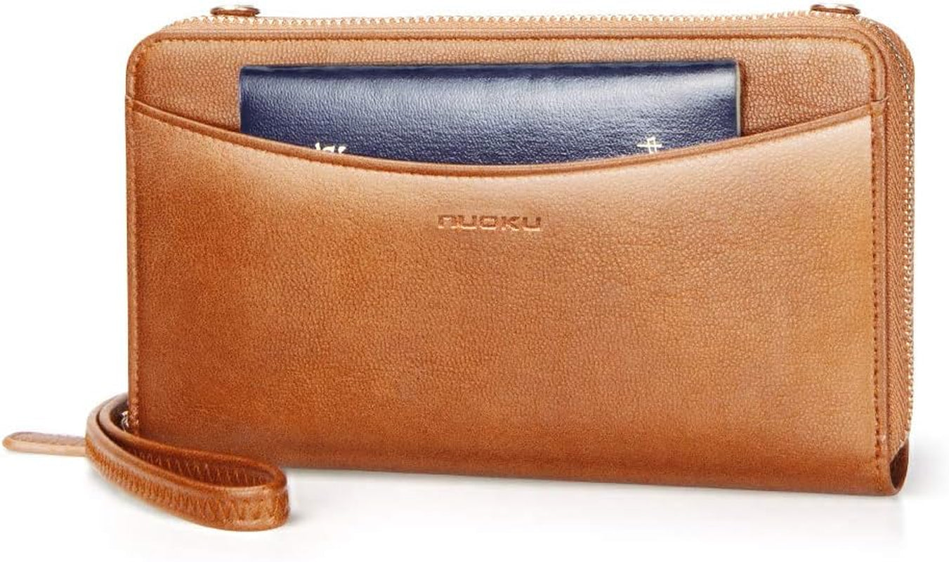 Womens RFID Wallet Purse Wristlet Crossbody Clutch with Zip around 2 Strap