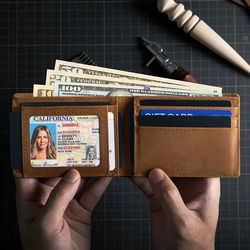 Men’s RFID AirTag Wallet – Slim Retro Card Holder & Apple AirTag