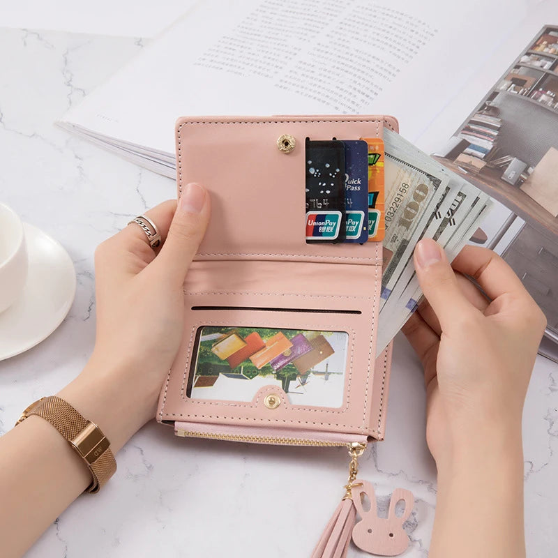 PU Leather Women’s Wallet – Foldable Card & Coin Holder for Travel
