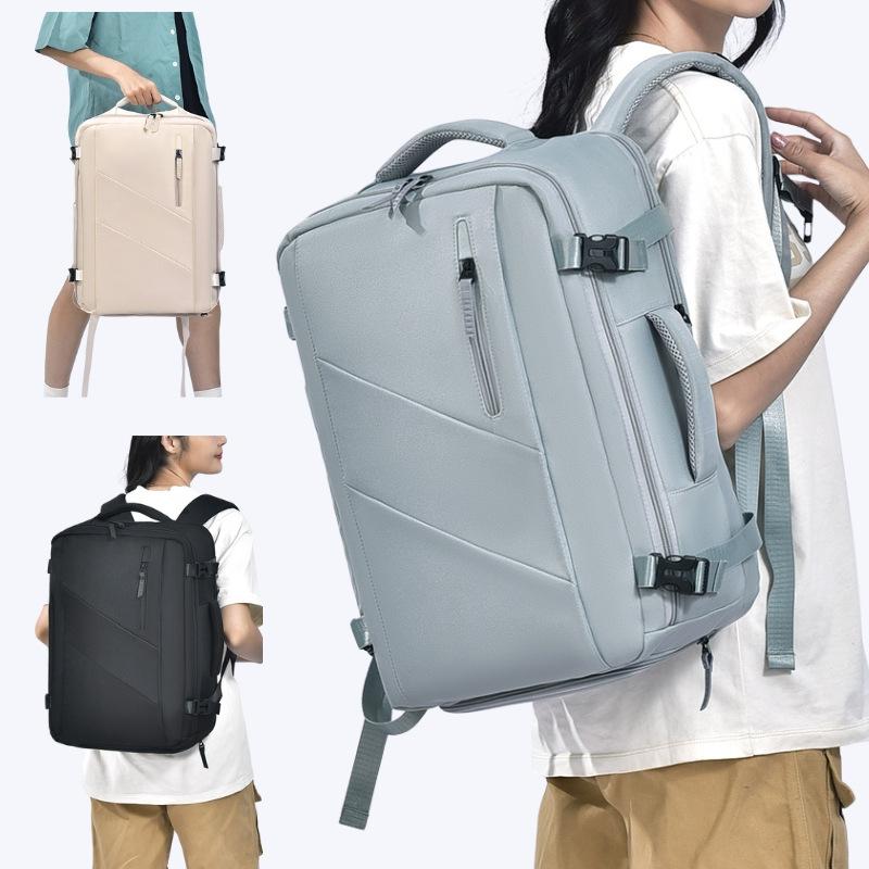 Large Capacity Simple Style Travel Backpack - Beige