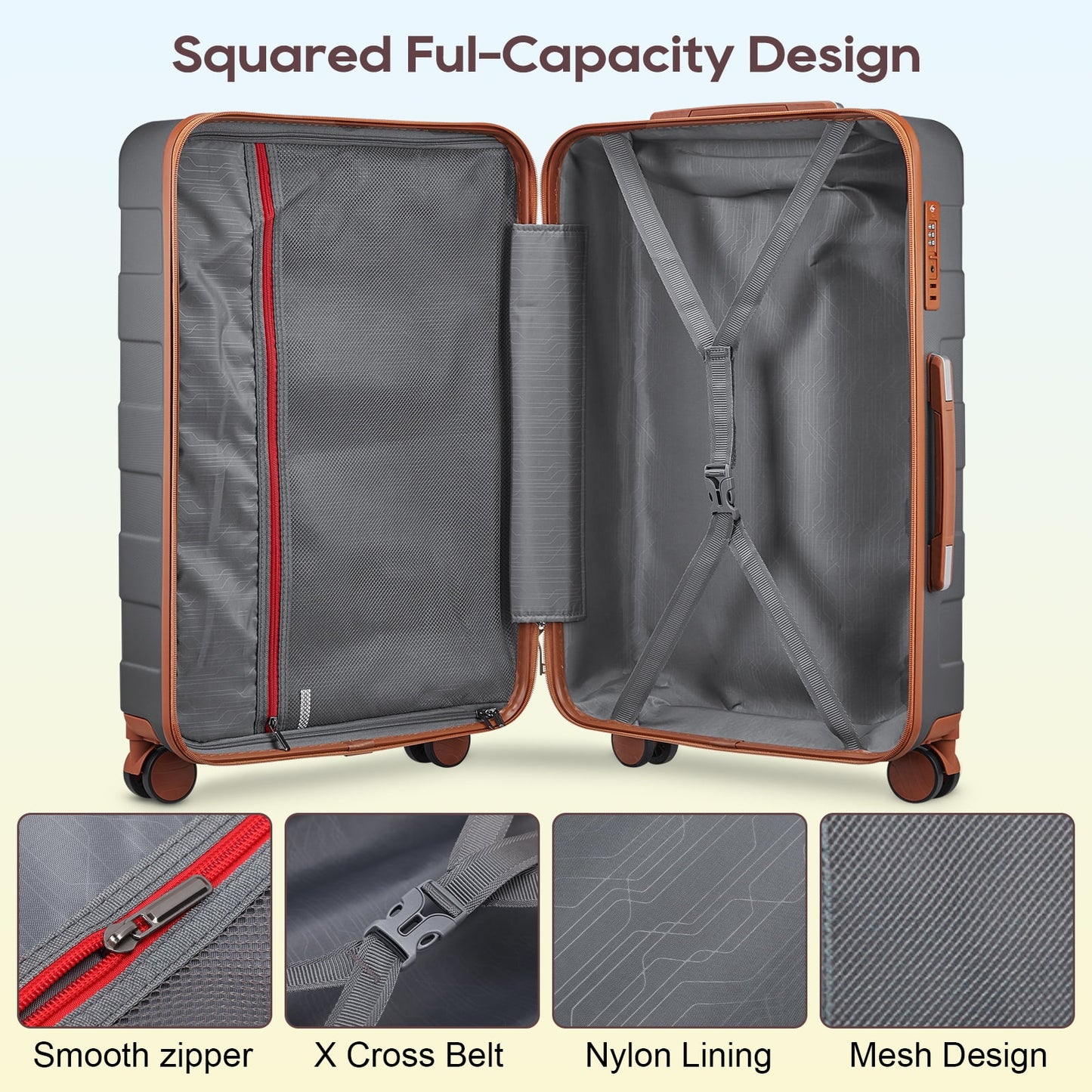 Luggage, ABS Hard Luggage Set with Spinner Wheels, with TSA Lock, Lightweight and Durable (Unisex)