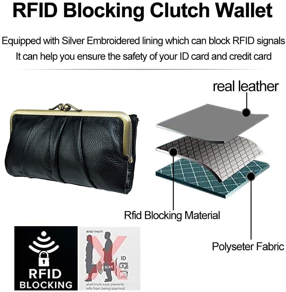 Soft Leather Wallets for Women Compact Bifold RFID Clutch Wallet Ladies Coin Purse with Zipper and Kiss Lock