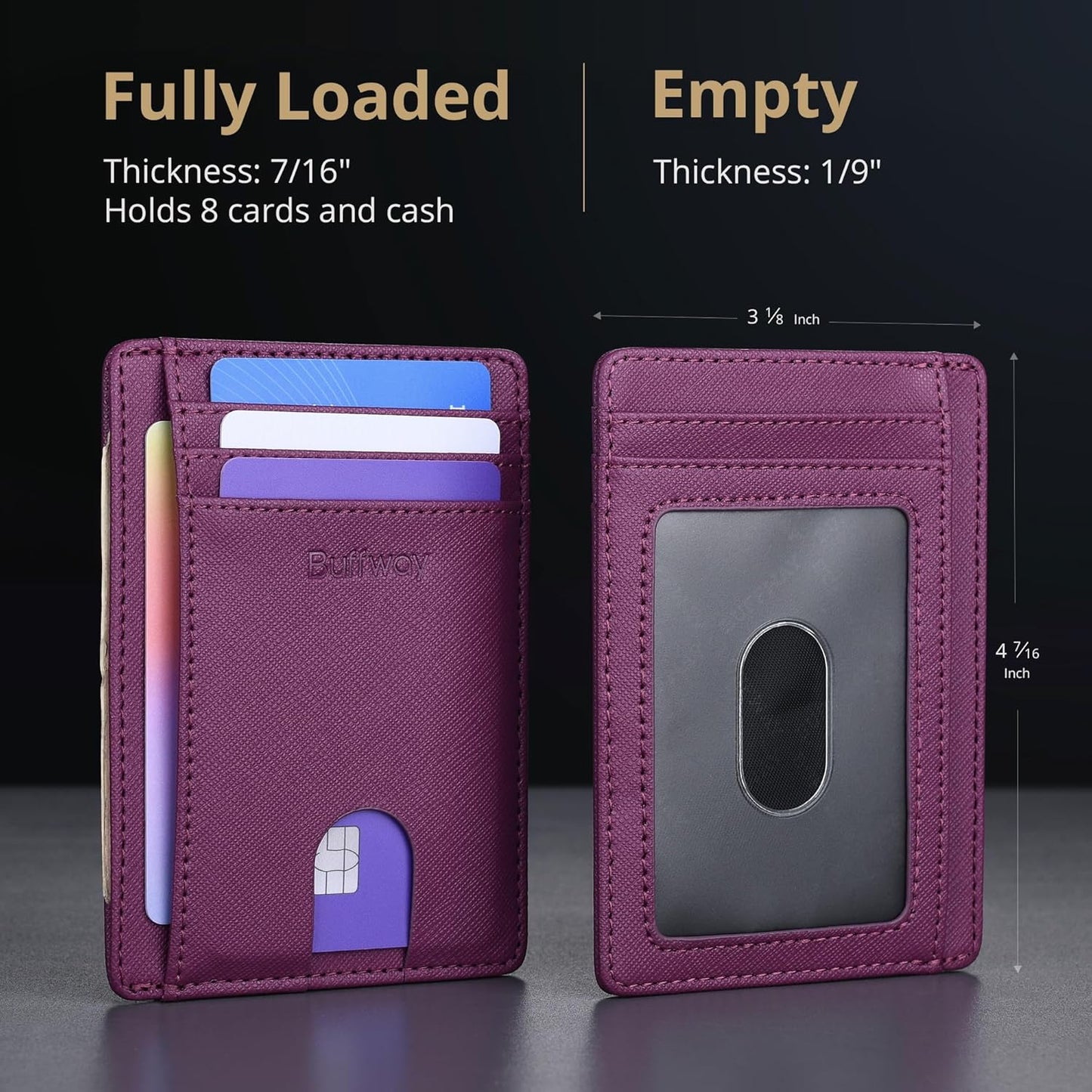 Slim Minimalist Front Pocket RFID Blocking Leather Wallets for Men and Women - Cross Purple