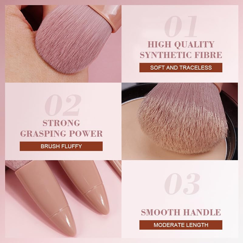 Travel Makeup Brush Set, Easy-Taken 5Pcs Professional Mini Cosmetic Brushes Kit Complete Function Small Size with Case for Women (5Pcs with Mirror,Pink)