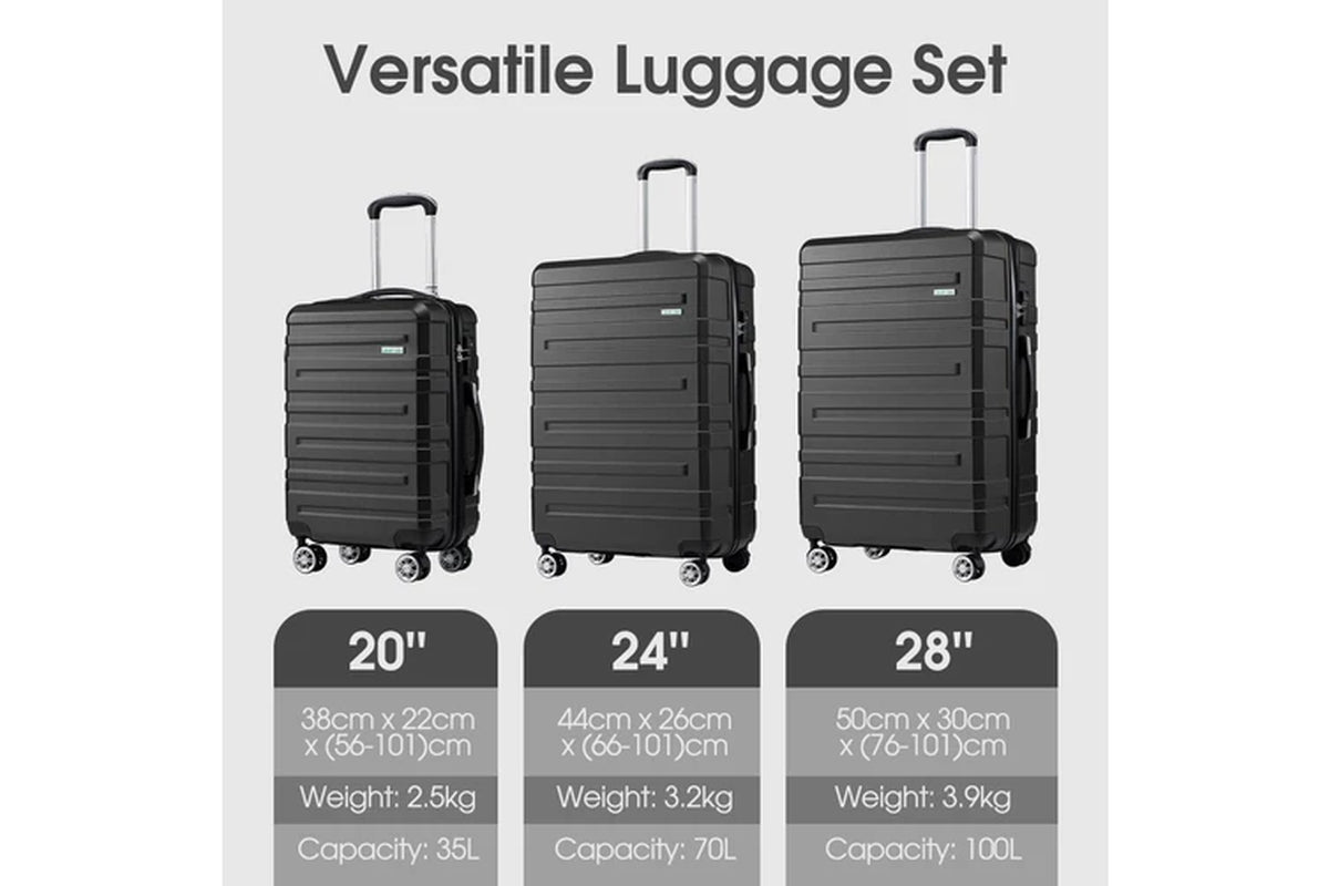 3 Piece Luggage Suitcase Set (Black)