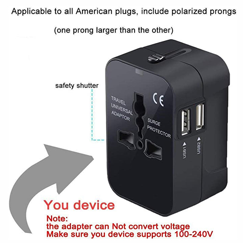 Travel Adapter, Worldwide All in One Universal Travel Adapter Wall Charger AC Power