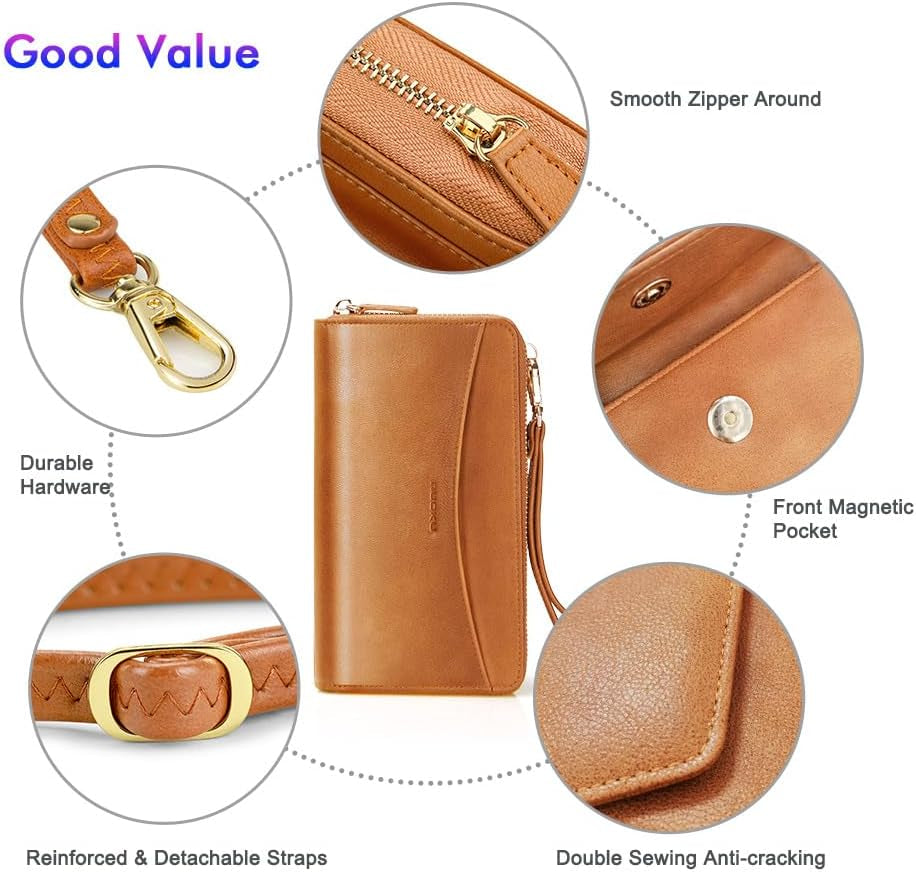 Womens RFID Wallet Purse Wristlet Crossbody Clutch with Zip around 2 Strap