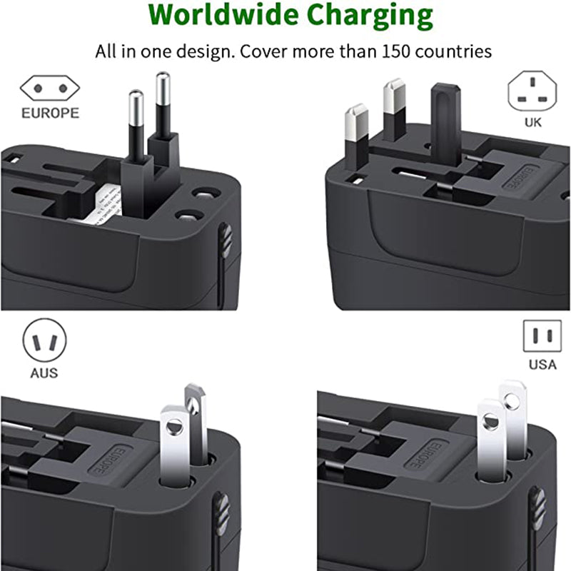 Travel Adapter, Worldwide All in One Universal Travel Adapter Wall Charger AC Power
