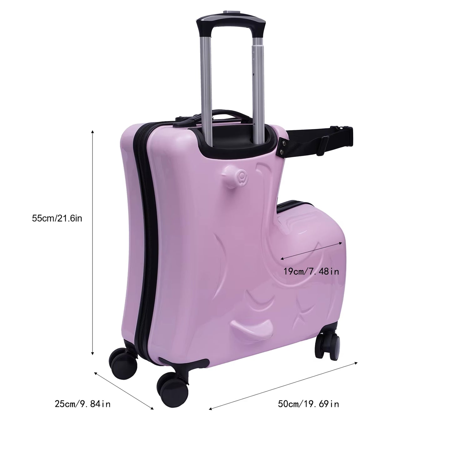 20” Kids Ride-On Spinner Suitcase – Waterproof Wheeled Trolley in Pink or Blue