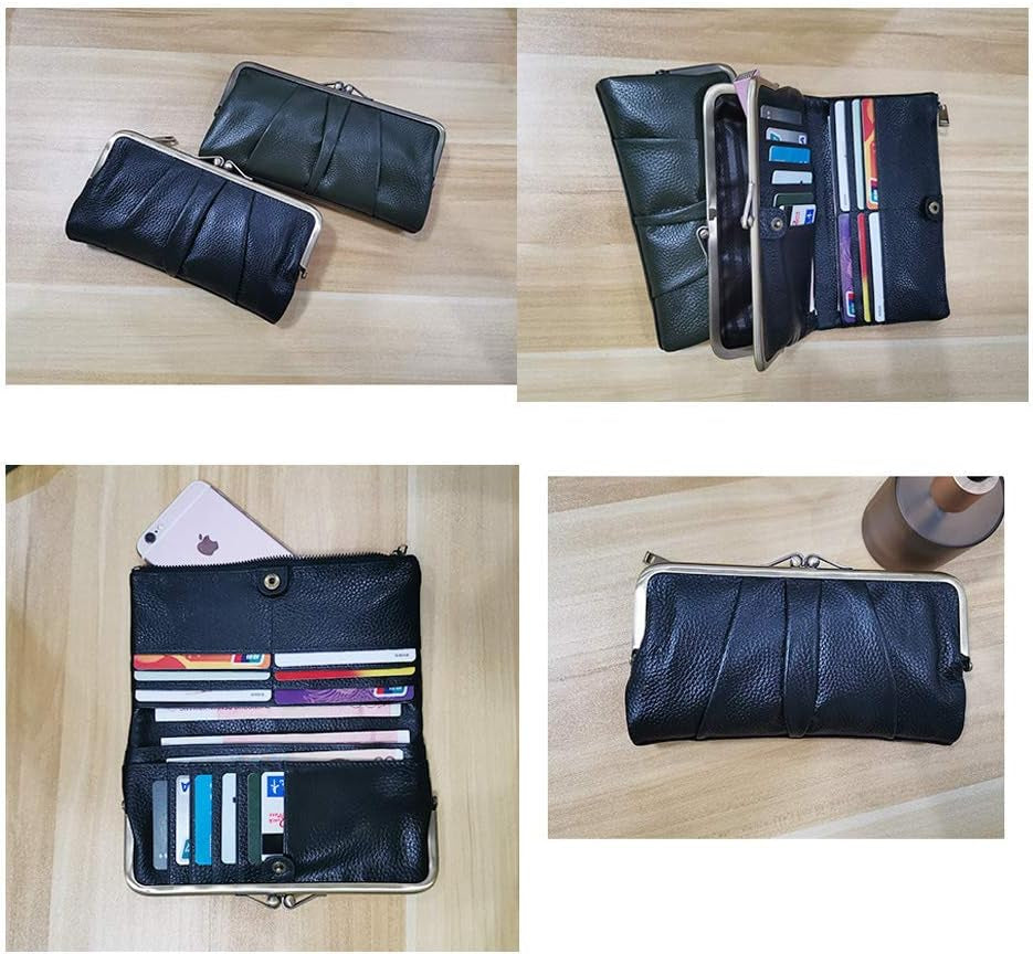 Soft Leather Wallets for Women Compact Bifold RFID Clutch Wallet Ladies Coin Purse with Zipper and Kiss Lock