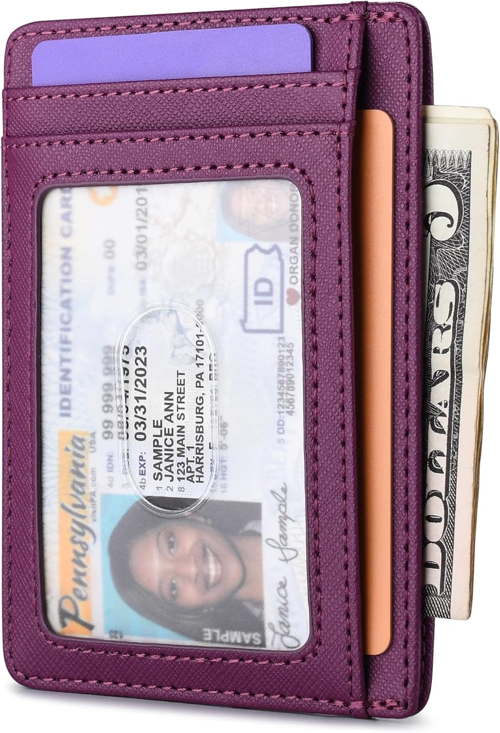Slim Minimalist Front Pocket RFID Blocking Leather Wallets for Men and Women - Cross Purple