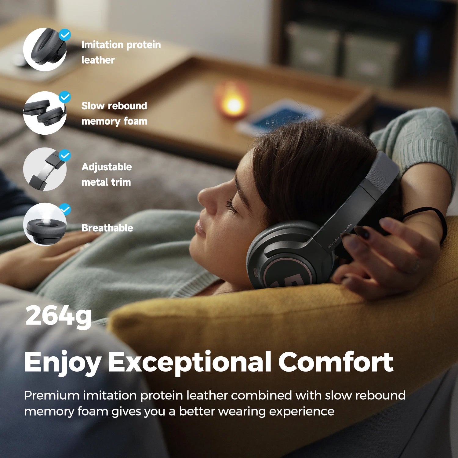 Space Wireless Headphones – Bluetooth 5.3, Hybrid ANC, 123H Playtime