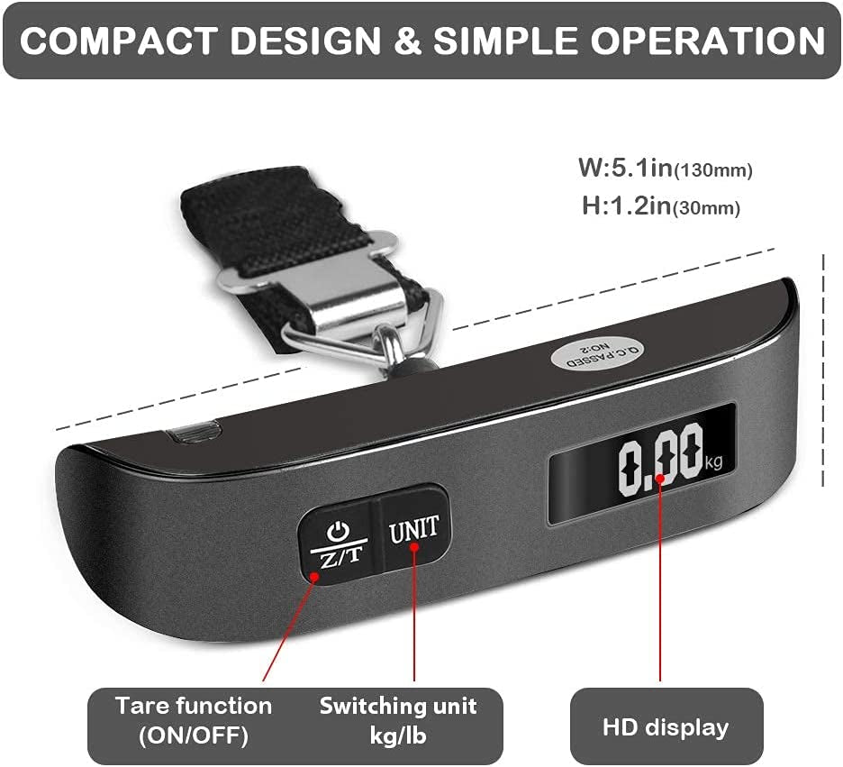 Luggage Weight Scale, Portable Digital Hanging Baggage Scale for Travel, Suitcase Weight Scale with Rubber Paint, 110 Pounds, Battery Included