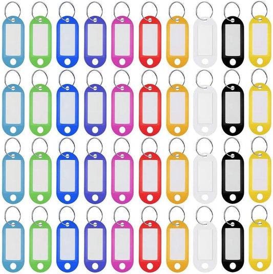 110 Pack Plastic Key Tags Keychain Tags, Assorted Color ID Label Tags Luggage Tags with Split Ring Lable Window, 10 Colors