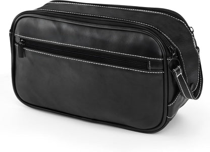 Mens Shaving Bag, Leather Travel Toiletry Bag for Men, Large Waterproof Bathroom Bags for Traveling, Travel Size Toiletries Cosmetic Bags Traveling Essentials