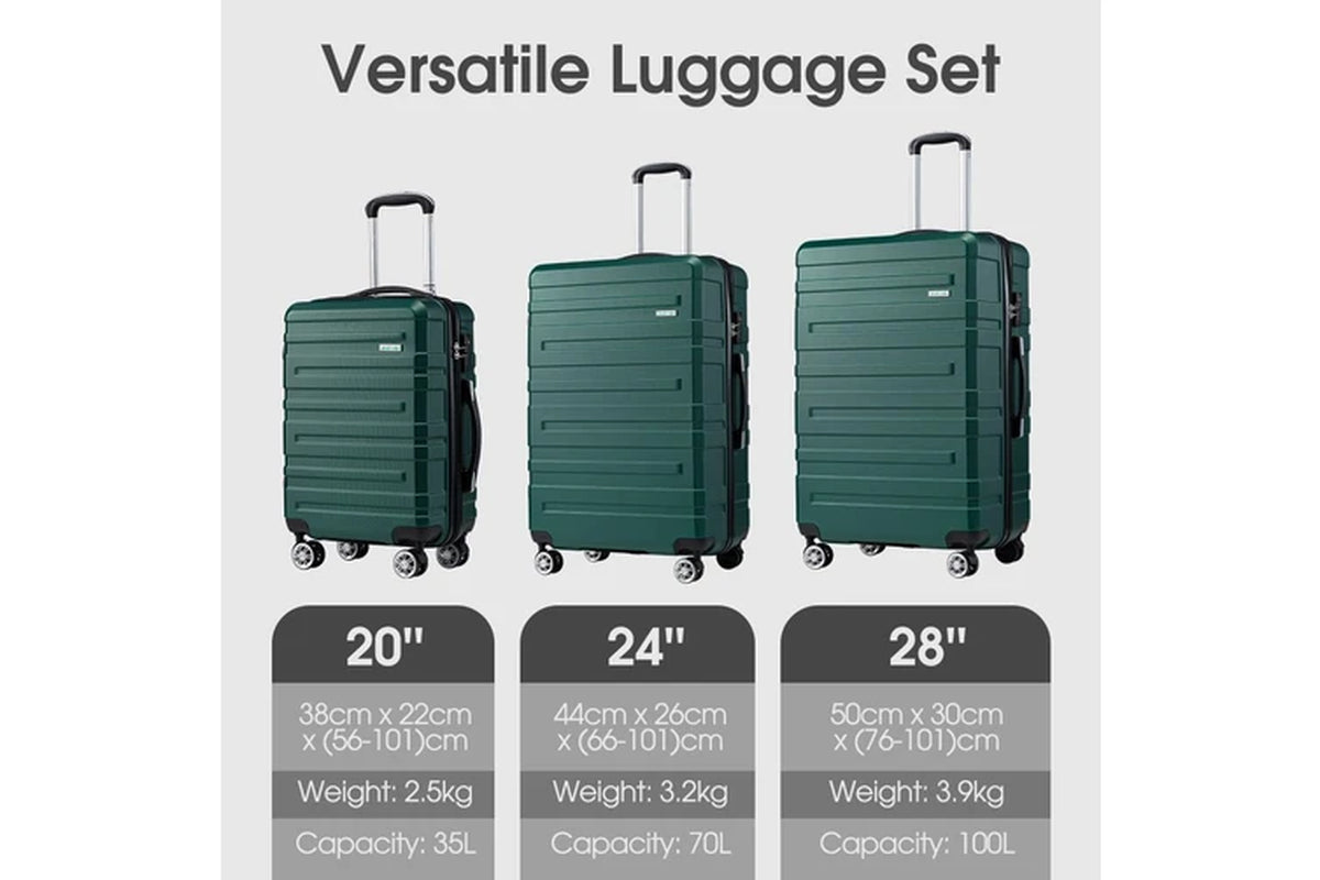 Travel Lust 3 Piece Luggage Suitcase Green
