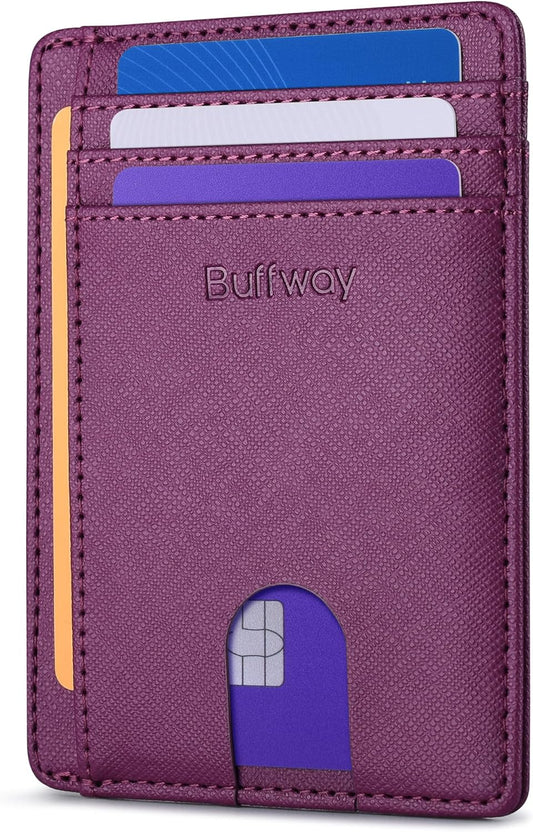 Slim Minimalist Front Pocket RFID Blocking Leather Wallets for Men and Women - Cross Purple