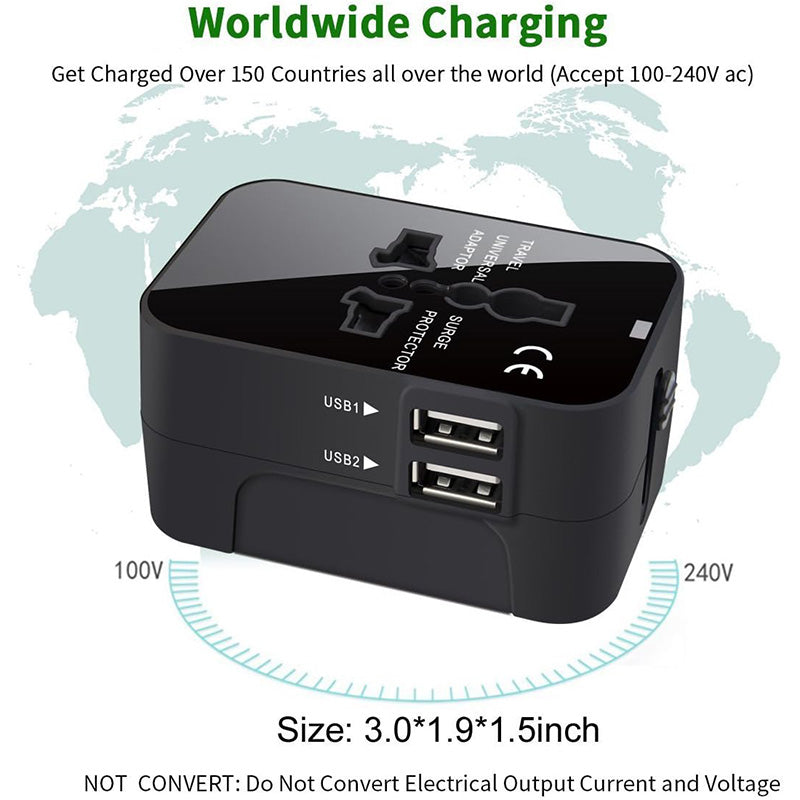 Travel Adapter, Worldwide All in One Universal Travel Adapter Wall Charger AC Power