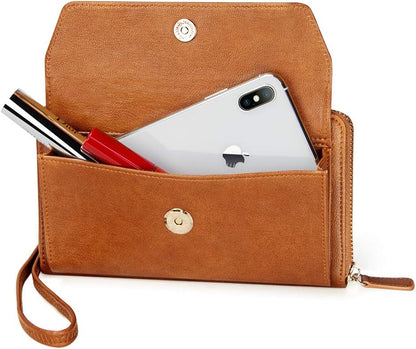 Womens RFID Wallet Purse Wristlet Crossbody Clutch with Zip around 2 Strap