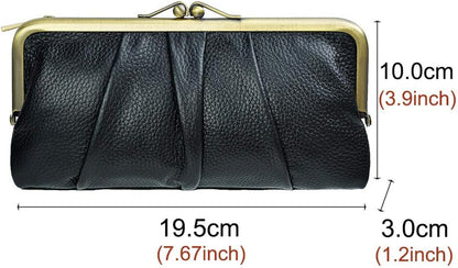 Soft Leather Wallets for Women Compact Bifold RFID Clutch Wallet Ladies Coin Purse with Zipper and Kiss Lock
