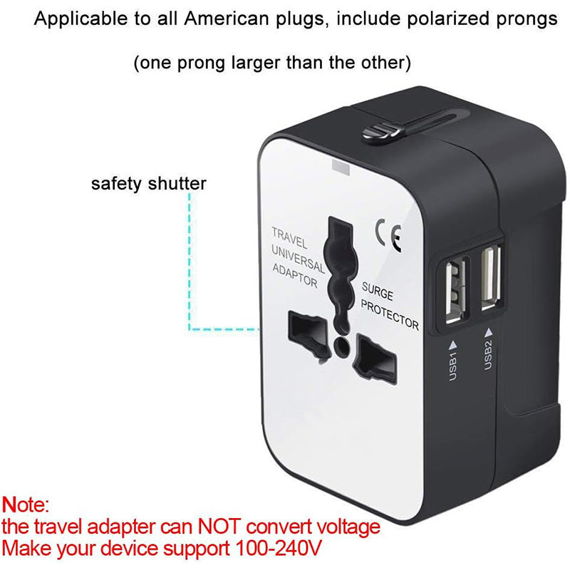 Travel Adapter, Worldwide All in One Universal Travel Adapter Wall Charger AC Power