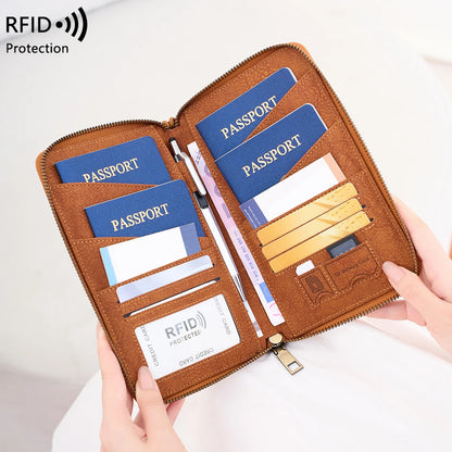 RFID Travel Passport Wallet – Multi-Passport Organizer with Zippered Ticket Storage