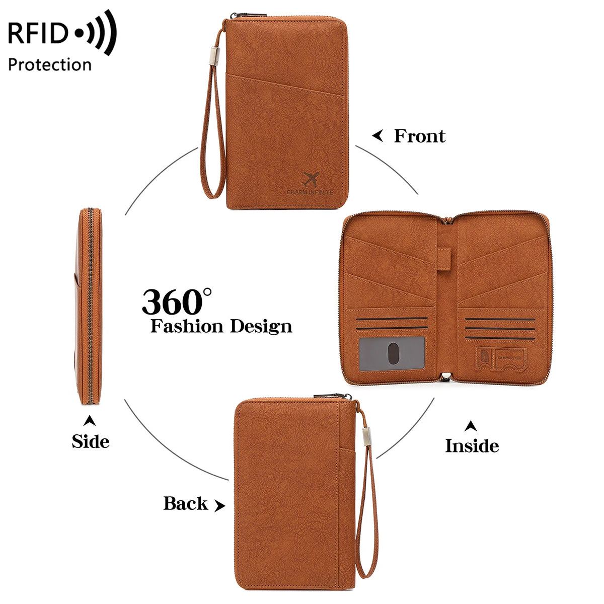 RFID Travel Passport Wallet – Multi-Passport Organizer with Zippered Ticket Storage
