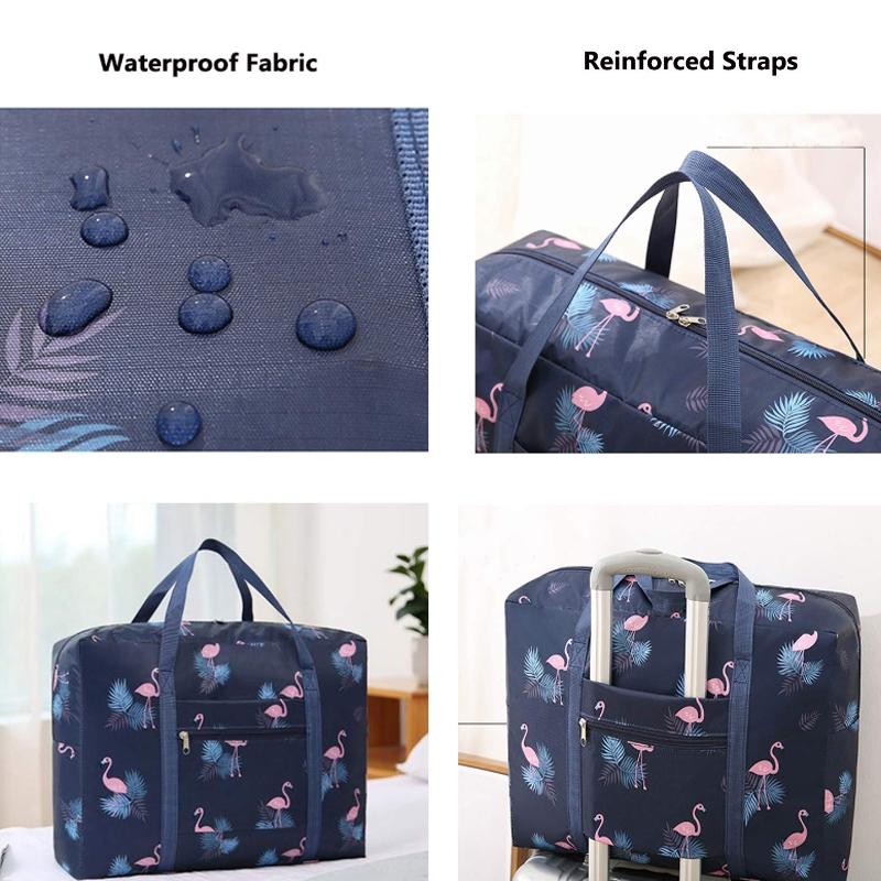 Waterproof Foldable Travel Bag - Compact & Durable - Black Flamingo