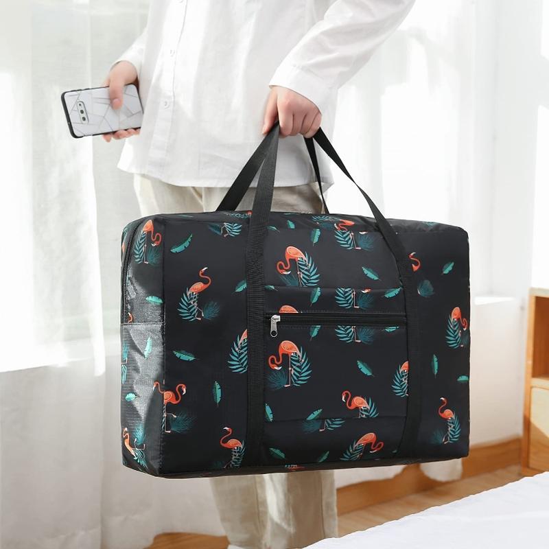 Waterproof Foldable Travel Bag - Compact & Durable - Black Flamingo
