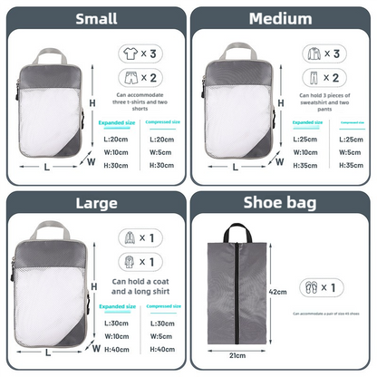 4-piece Set Beige Compression Travel Storage Bags Set, Mesh Travel Organizers for Luggage, Foldable and Space-Saving Packing Cubes