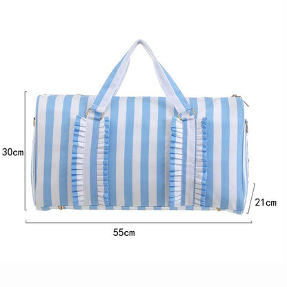 Blue Travel Bag with Large Capacity - Stylish Striped Backpack for Short Trips, 40x28x10cm