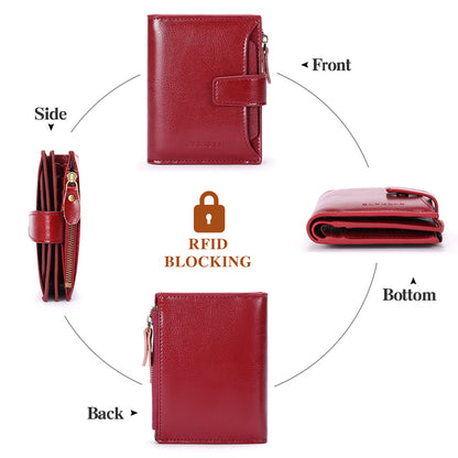 Red Premium Genuine Leather RFID Blocking Women's Wallet - Lightweight, Multi-Functional, and Stylish