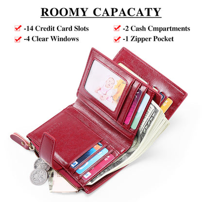 Red Premium Genuine Leather RFID Blocking Women's Wallet - Lightweight, Multi-Functional, and Stylish