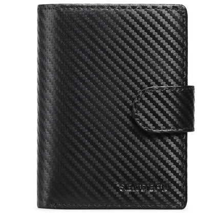 Black Plaid Men's Short Leather Wallet with RFID Protection - Genuine Cowhide Cardholder with Coin Pocket