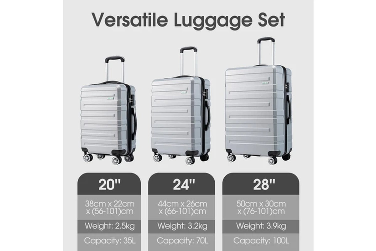 3 Piece Luggage Suitcase Set (Silver)