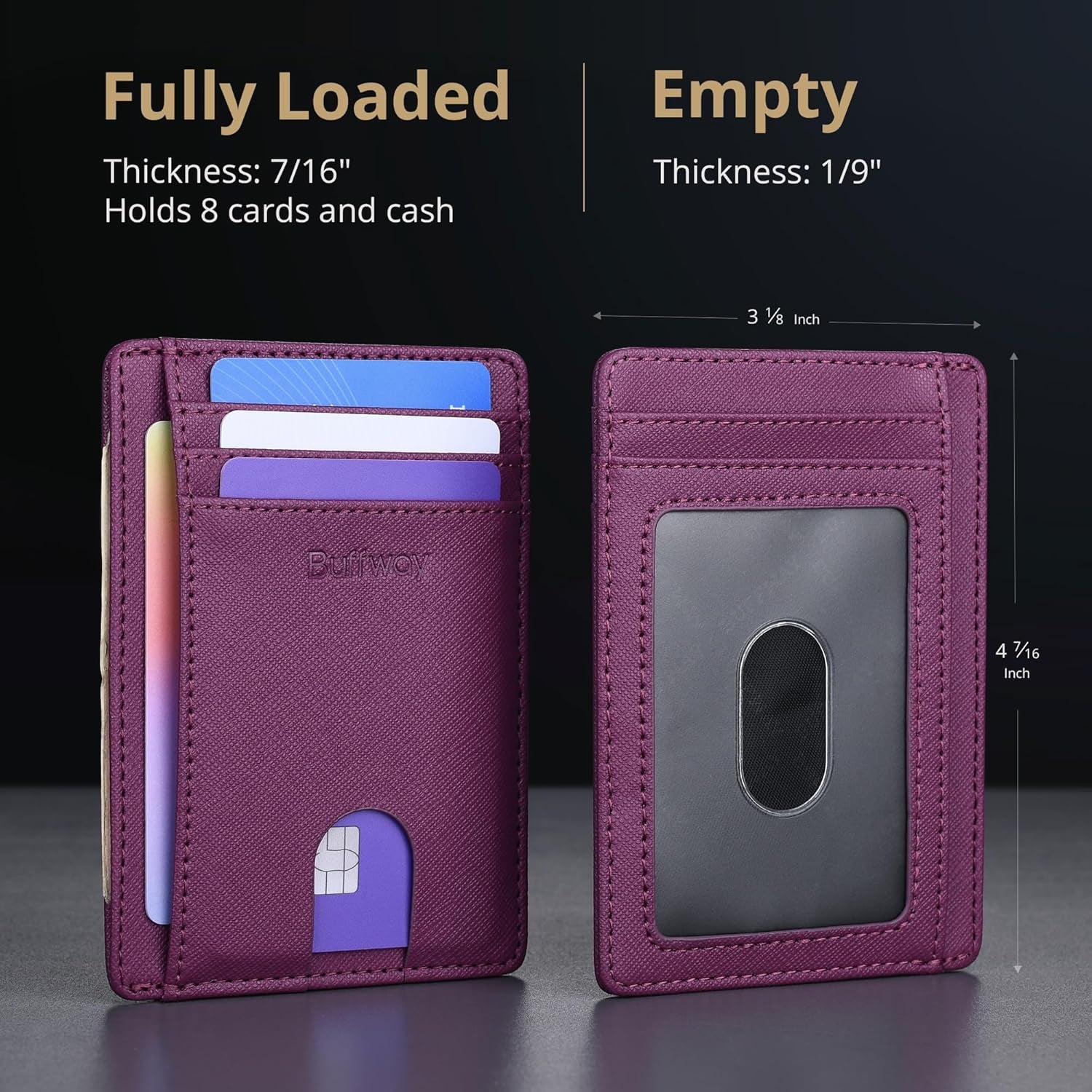 Slim Minimalist Front Pocket RFID Blocking Leather Wallets for Men and Women - Cross Purple