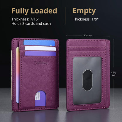 Slim Minimalist Front Pocket RFID Blocking Leather Wallets for Men and Women - Cross Purple