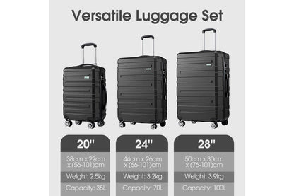 3 Piece Luggage Suitcase Set (Black)